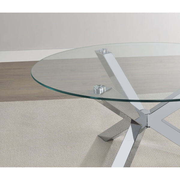 English Elm Alexa Sculptural Three Leg Chrome Base Round Glass Living Room Cocktail Table B062S02149