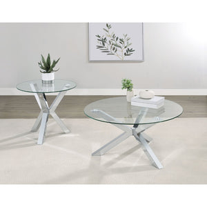 English Elm Alexa Sculptural Three Leg Chrome Base Round Glass Living Room Cocktail Table B062S02149
