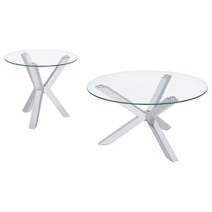 English Elm Alexa Glam 2 Piece Round Glass Top Chrome Frame Living Room Table Set B062S02150