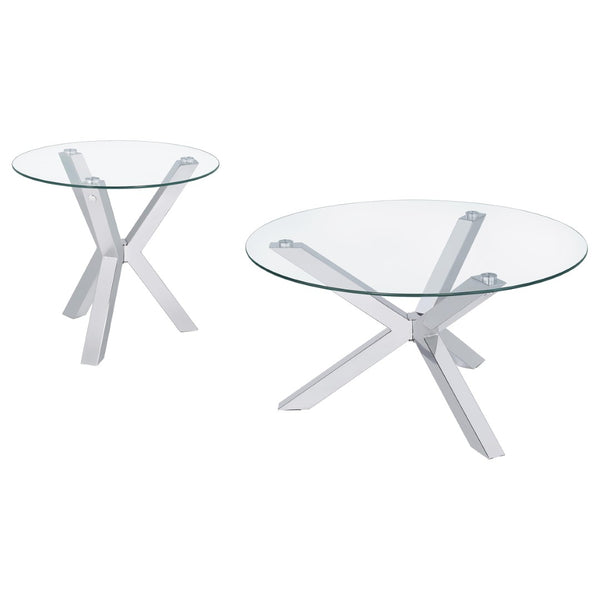 English Elm Alexa Glam 2 Piece Round Glass Top Chrome Frame Living Room Table Set B062S02150