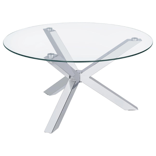 English Elm Alexa Glam 2 Piece Round Glass Top Chrome Frame Living Room Table Set B062S02150