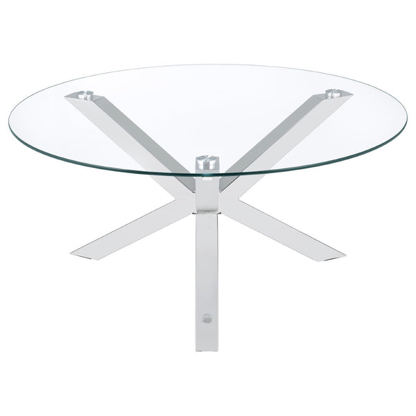 English Elm Alexa Glam 2 Piece Round Glass Top Chrome Frame Living Room Table Set B062S02150
