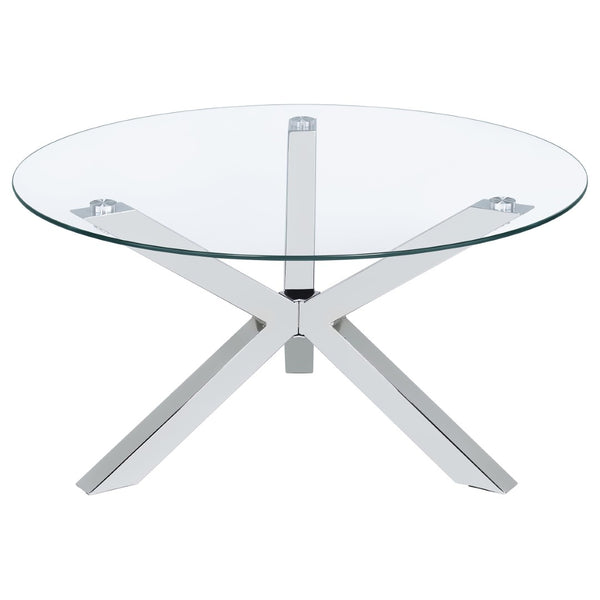 English Elm Alexa Glam 2 Piece Round Glass Top Chrome Frame Living Room Table Set B062S02150