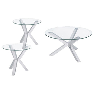 English Elm Alexa Sculptural Chrome Round Glass 3 Piece Living Room Coffee and End Table Set B062S02151