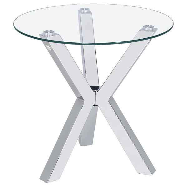 English Elm Alexa Sculptural Chrome Round Glass 3 Piece Living Room Coffee and End Table Set B062S02151