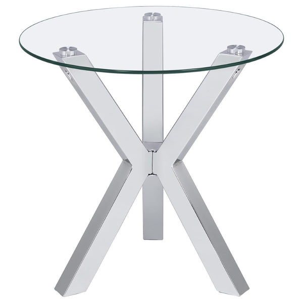 English Elm Alexa Sculptural Chrome Round Glass 3 Piece Living Room Coffee and End Table Set B062S02151