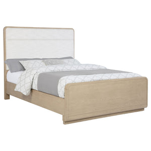 English Elm Mirador Queen Panel Bed Boucle Upholstered Headboard Light Elm Low Footboard B062S02152