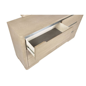 English Elm Mirador Six Drawer Dresser with Mirror Light Elm Veneer Brushed Nickel Modern Bedroom B062S02153