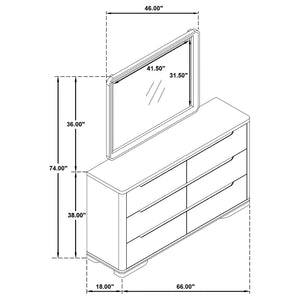 English Elm Mirador Six Drawer Dresser with Mirror Light Elm Veneer Brushed Nickel Modern Bedroom B062S02153