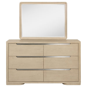 English Elm Mirador Six Drawer Dresser with Mirror Light Elm Veneer Brushed Nickel Modern Bedroom B062S02153