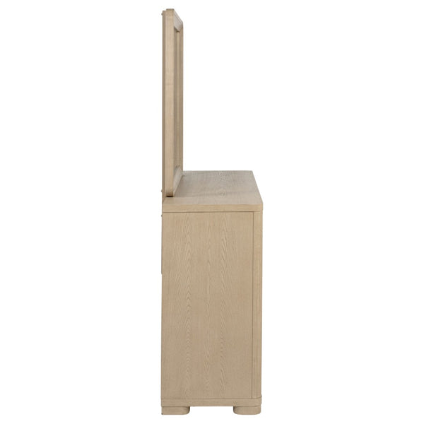 English Elm Mirador Six Drawer Dresser with Mirror Light Elm Veneer Brushed Nickel Modern Bedroom B062S02153