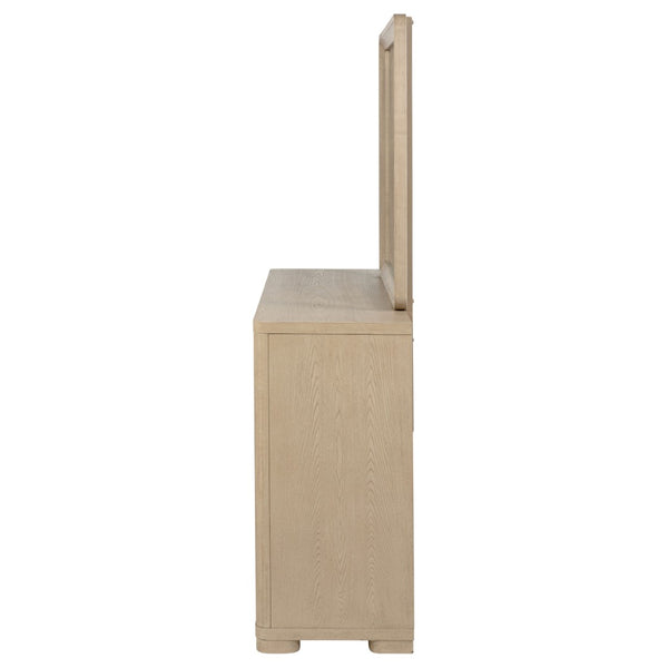 English Elm Mirador Six Drawer Dresser with Mirror Light Elm Veneer Brushed Nickel Modern Bedroom B062S02153