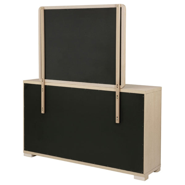 English Elm Mirador Six Drawer Dresser with Mirror Light Elm Veneer Brushed Nickel Modern Bedroom B062S02153