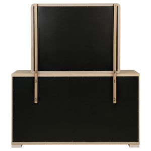 English Elm Mirador Six Drawer Dresser with Mirror Light Elm Veneer Brushed Nickel Modern Bedroom B062S02153