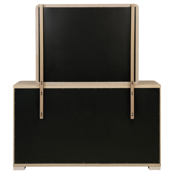 English Elm Mirador Six Drawer Dresser with Mirror Light Elm Veneer Brushed Nickel Modern Bedroom B062S02153