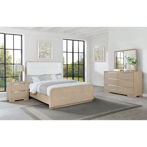 English Elm Mirador Queen Bedroom Set with Boucle Headboard Elm Finish and Brushed Nickel Pulls B062S02154