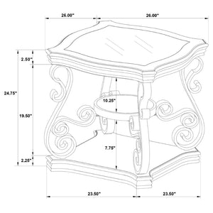 English Elm Arrize Traditional Glass Top Coffee and End Table Set with Ornate Scrollwork Legs B062S02156