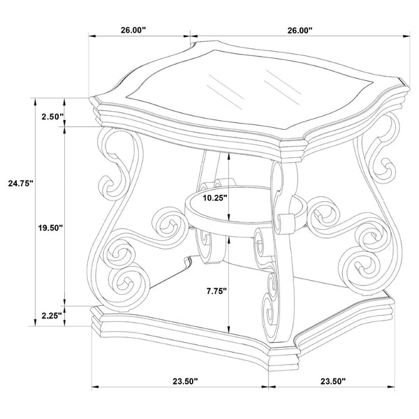 English Elm Arrize Traditional Glass Top Coffee and End Table Set with Ornate Scrollwork Legs B062S02156