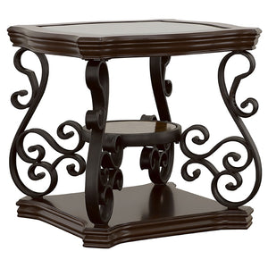 English Elm Arrize Traditional Glass Top Coffee and End Table Set with Ornate Scrollwork Legs B062S02156