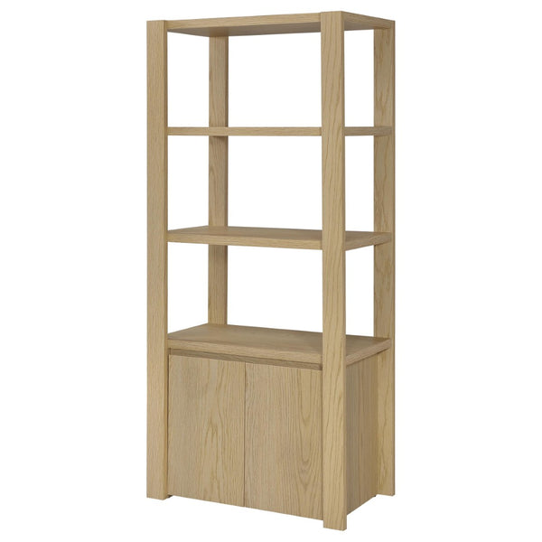 English Elm Susac Three Piece Wall Spanning Entertainment Center with Oak Finish Media Towers B062S02158
