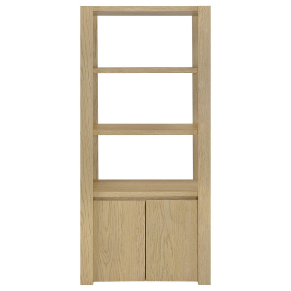 English Elm Susac Three Piece Wall Spanning Entertainment Center with Oak Finish Media Towers B062S02158