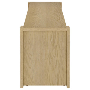 English Elm Susac Three Piece Wall Spanning Entertainment Center with Oak Finish Media Towers B062S02158