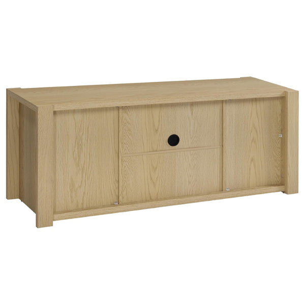 English Elm Susac Three Piece Wall Spanning Entertainment Center with Oak Finish Media Towers B062S02158