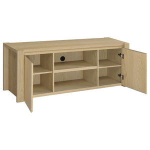 English Elm Susac Three Piece Wall Spanning Entertainment Center with Oak Finish Media Towers B062S02158