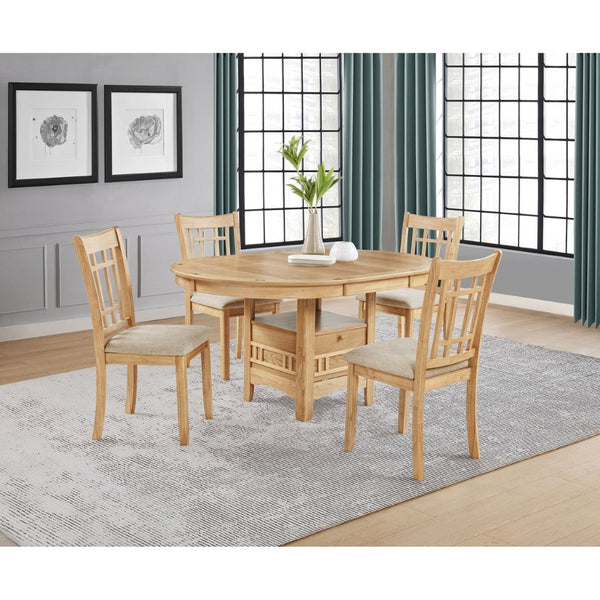 English Elm Davis Oak Veneer Oval Extension Dining Set with Storage Pedestal and Linen Chairs B062S02159