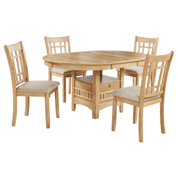 English Elm Davis Oak Veneer Oval Extension Dining Set with Storage Pedestal and Linen Chairs B062S02159