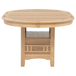 English Elm Davis Oak Veneer Oval Extension Dining Set with Storage Pedestal and Linen Chairs B062S02159