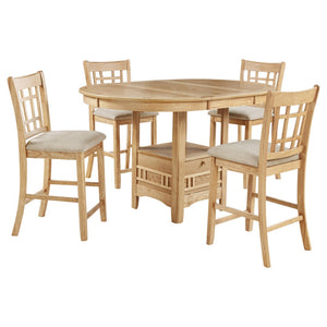 English Elm Davis Oak Veneer Oval Pedestal Counter Dining Set Seats Four with Linen Upholstered Chairs B062S02160