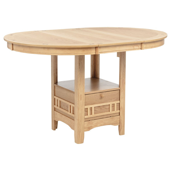 English Elm Davis Oak Veneer Oval Pedestal Counter Dining Set Seats Four with Linen Upholstered Chairs B062S02160