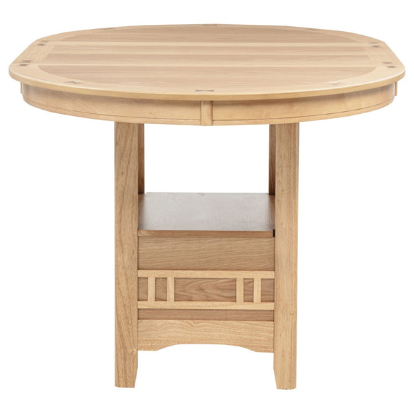 English Elm Davis Oak Veneer Oval Pedestal Counter Dining Set Seats Four with Linen Upholstered Chairs B062S02160