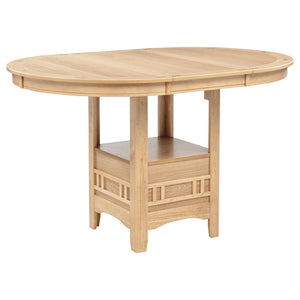 English Elm Davis Oak Veneer Oval Pedestal Counter Dining Set Seats Four with Linen Upholstered Chairs B062S02160