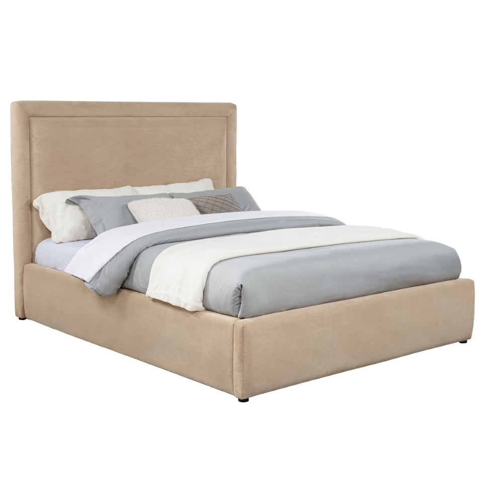 English Elm Brandon Queen Platform Bed Tall Upholstered Headboard Neutral Fabric Modern Frame B062S02161