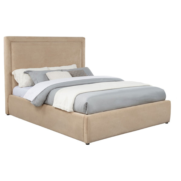 English Elm Brandon Queen Platform Bed Tall Upholstered Headboard Neutral Fabric Modern Frame B062S02161