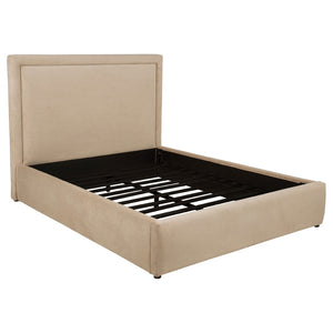English Elm Brandon Queen Platform Bed Tall Upholstered Headboard Neutral Fabric Modern Frame B062S02161