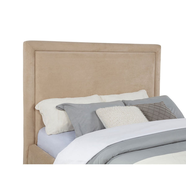 English Elm Brandon Queen Platform Bed Tall Upholstered Headboard Neutral Fabric Modern Frame B062S02161