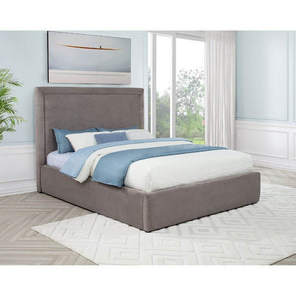 English Elm Brandon Fully Upholstered Queen Platform Bed with Tall Panel Headboard in Neutral Fabric B062S02163