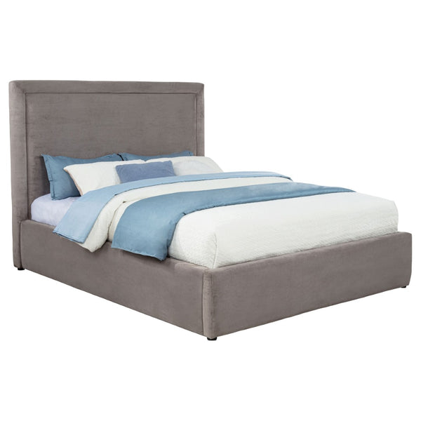 English Elm Brandon Fully Upholstered Queen Platform Bed with Tall Panel Headboard in Neutral Fabric B062S02163