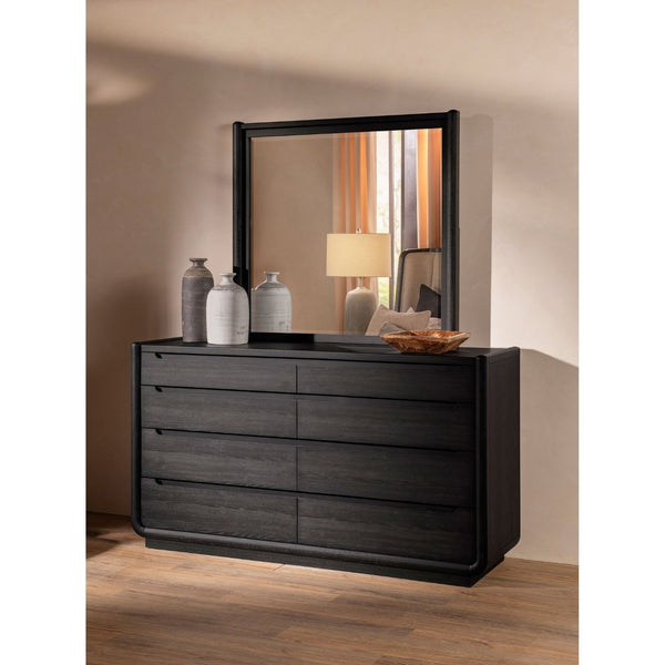English Elm Bangor Eight Drawer Dresser with Mirror Burnished Black Soft Close Contemporary Bedroom B062S02167