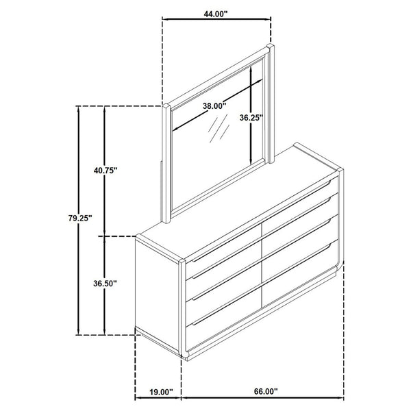 English Elm Bangor Eight Drawer Dresser with Mirror Burnished Black Soft Close Contemporary Bedroom B062S02167