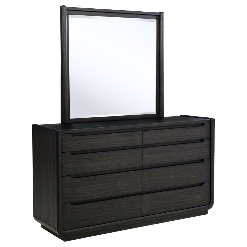 English Elm Bangor Eight Drawer Dresser with Mirror Burnished Black Soft Close Contemporary Bedroom B062S02167