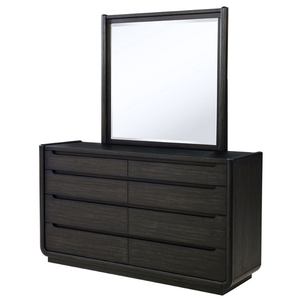 English Elm Bangor Eight Drawer Dresser with Mirror Burnished Black Soft Close Contemporary Bedroom B062S02167