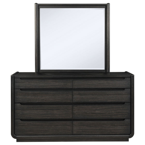 English Elm Bangor Eight Drawer Dresser with Mirror Burnished Black Soft Close Contemporary Bedroom B062S02167