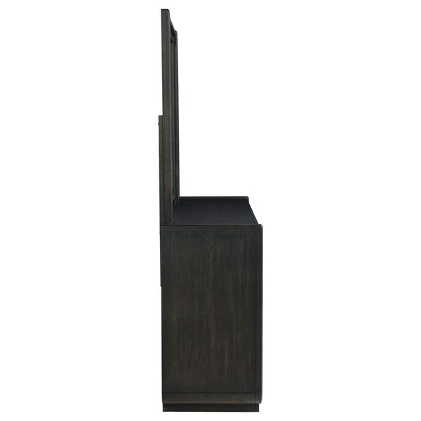 English Elm Bangor Eight Drawer Dresser with Mirror Burnished Black Soft Close Contemporary Bedroom B062S02167