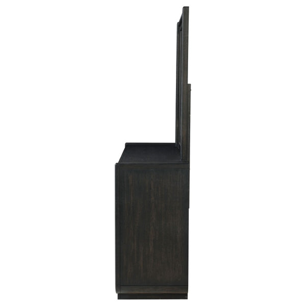 English Elm Bangor Eight Drawer Dresser with Mirror Burnished Black Soft Close Contemporary Bedroom B062S02167
