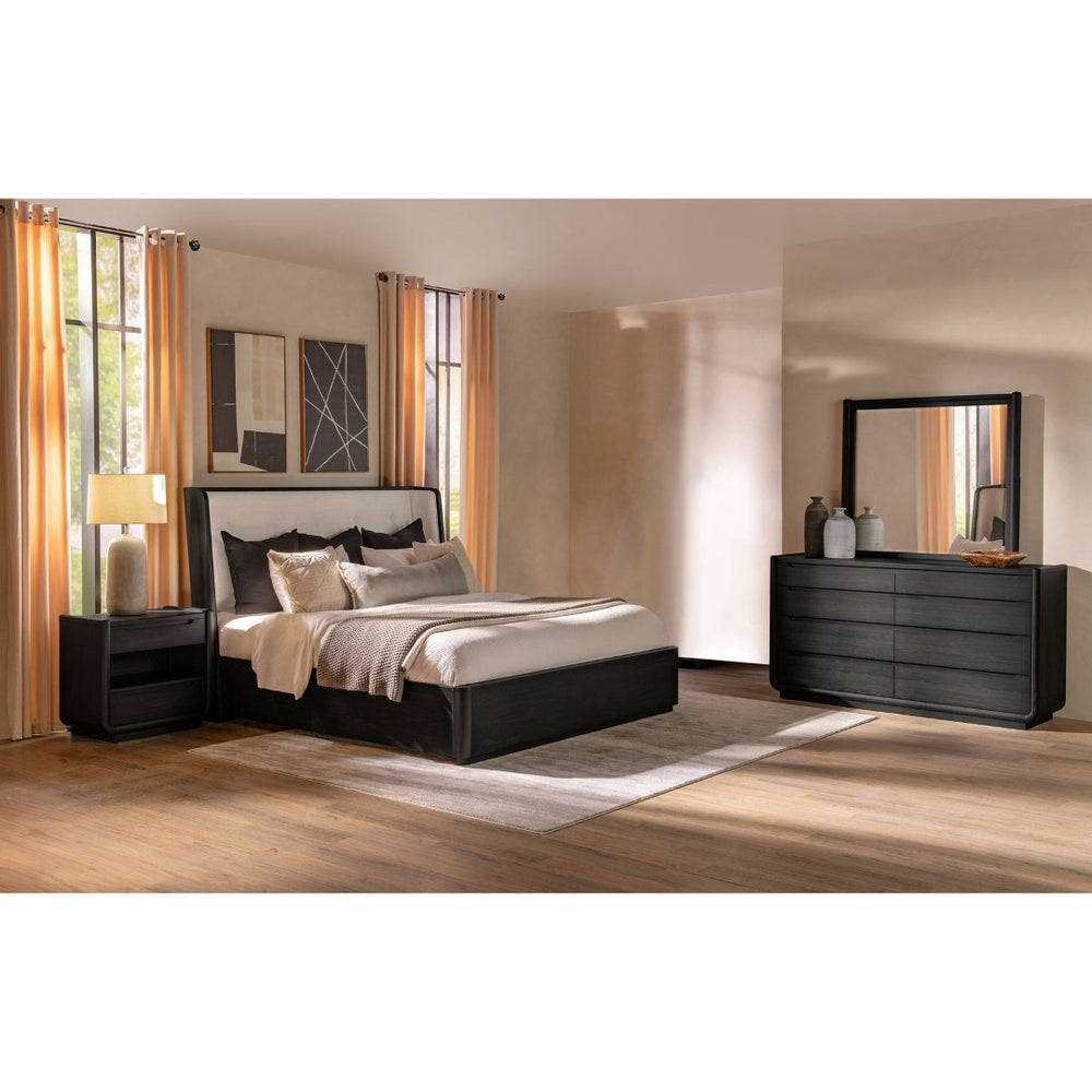 English Elm Bangor Queen Bedroom Set Tufted Wingback Bed Burnished Black Four Piece Suite B062S02168