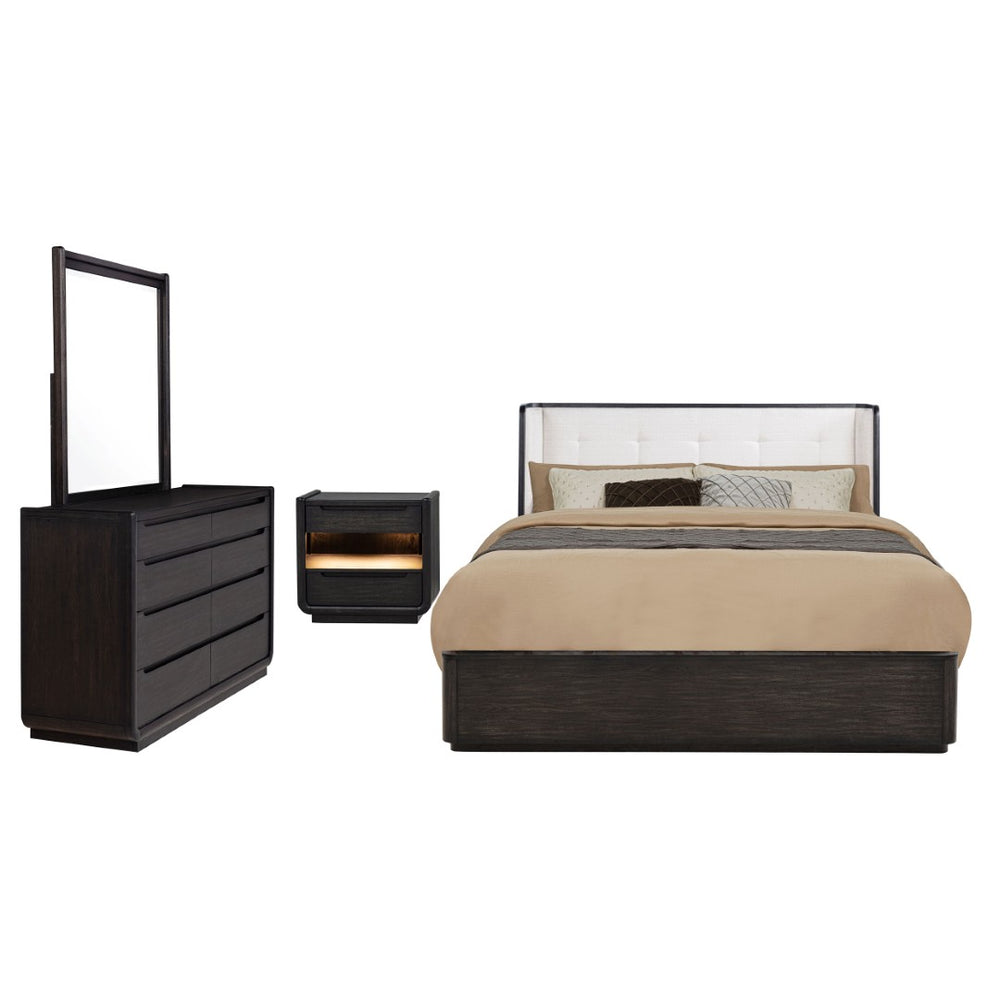English Elm Bangor Queen Bedroom Set Tufted Wingback Bed Burnished Black Four Piece Suite B062S02168